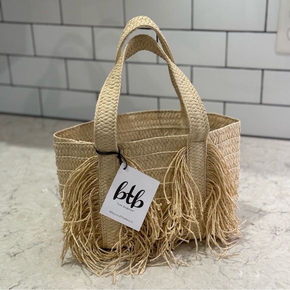 btb Los Angeles Handbags - btb Los Angeles #beyondthebeach Mini Straw Tote with Fringe